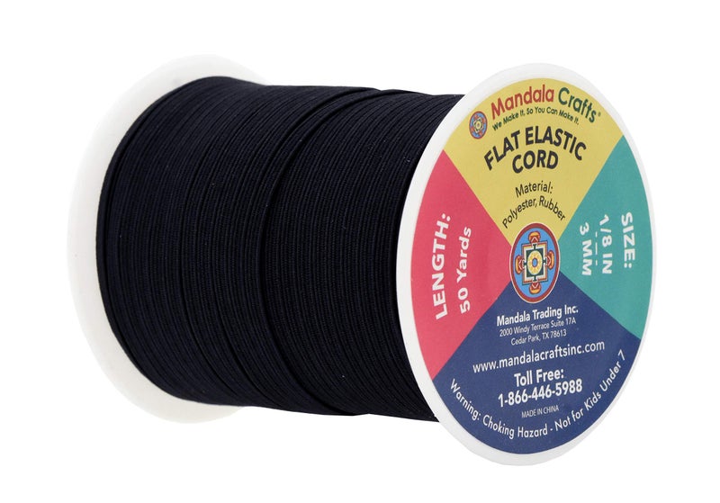 Mandala Crafts 3mm 50 Yds Roll of Black Elastic Bands for Sewing - 1/8 Flat Elastics Cord - 1 8 Inch Braided Stretch Straps for Crafting - Image 2